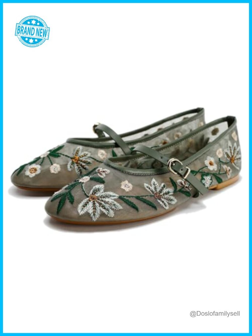 Mesh Ballet Flats Women Embroidered Floral Mary Jane Slip On Ballerina Shoes
